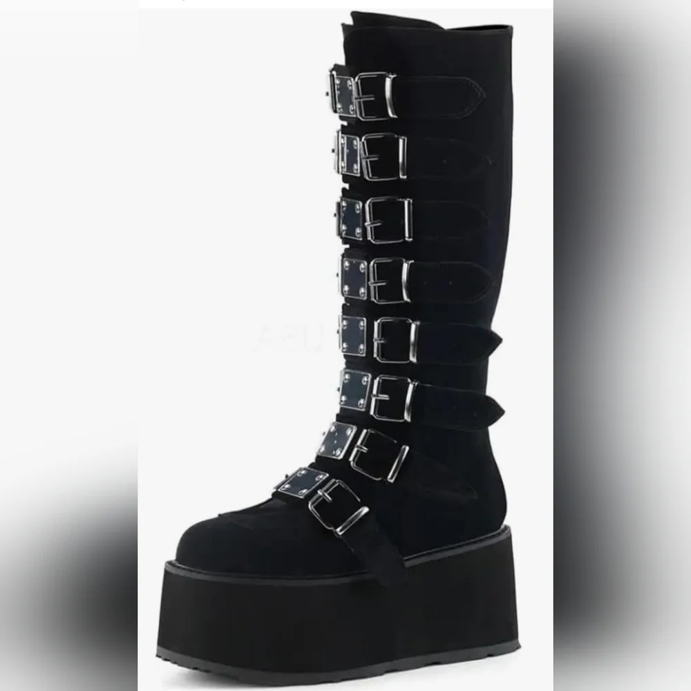 UniqueStride Chunky Heel Goth Platform Boots